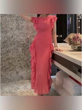 Pink Ruffle Midi Maxi Dress - Size S